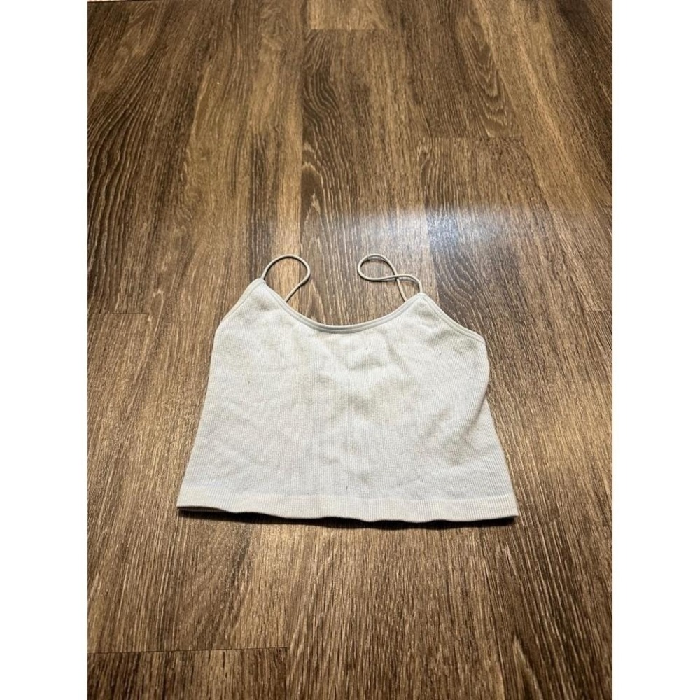 SWS Essentials Ribbed Crop Cami Top Baby Blue Spaghetti Strap Tank Small